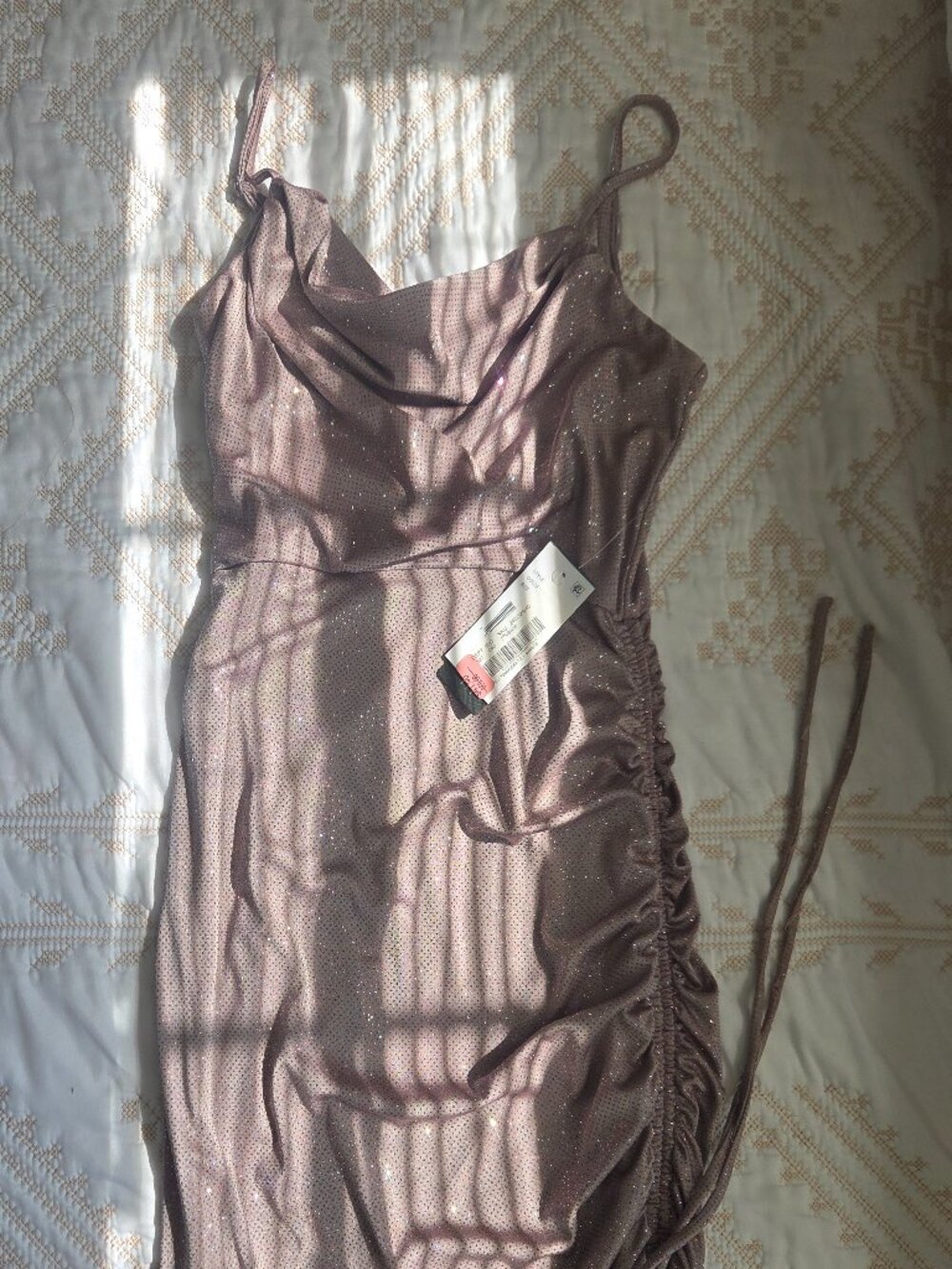 City Vibe Mauve - Shimmer Mini Dress w/adjustable ruched side